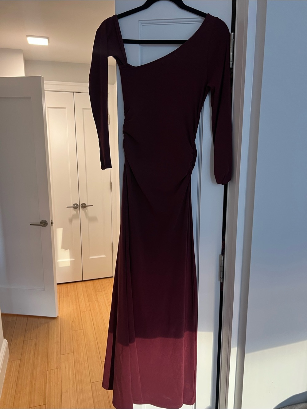 WeWoreWhat Long Burgundy One-Shoulder dress with Long Sleeves